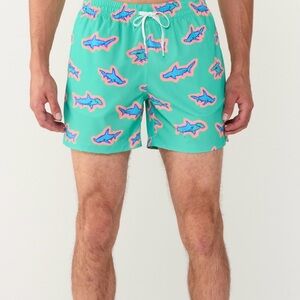 Chubbies Teal Hammerhead Shark Print Swim Trunks Size XL Drawstring Liner Swim
